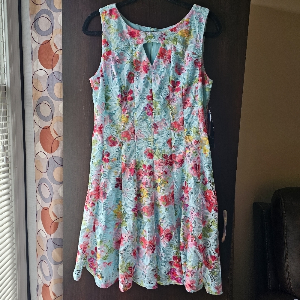 R&K Floral Lace Dress - Blue and Pink NWT